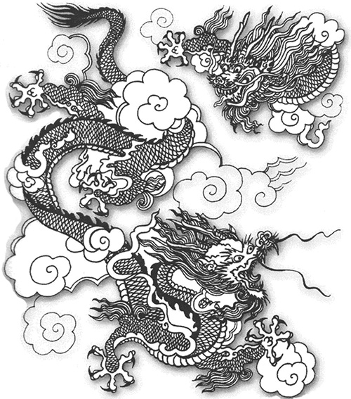 Two dragons in the sky.